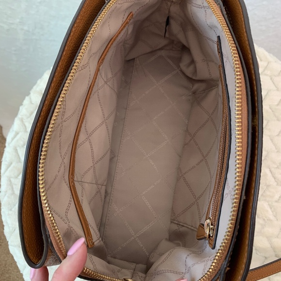 Michael Kors Maxine Medium Dome Satchel Pebbled Leather in Acorn - Picture 9 of 14